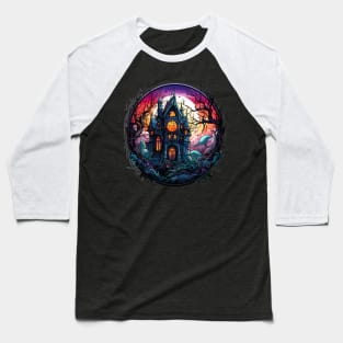 Stained Glass Haunted House Baseball T-Shirt